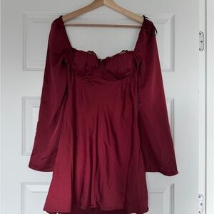 Princess Polly Burgundy Long Sleeve Mini Dress